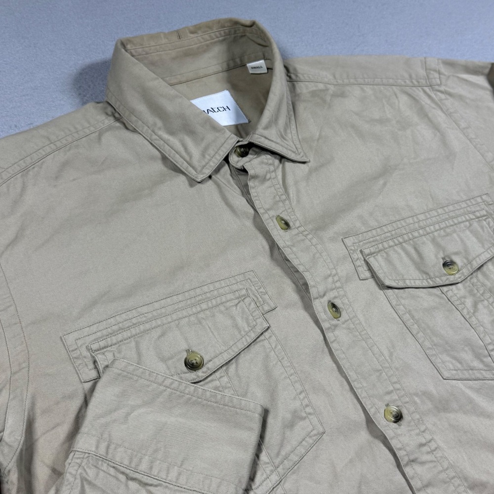 Batch Mens‎ Tan Khaki Cotton Utility Long Sleeve Button Down Shirt Pocket Front